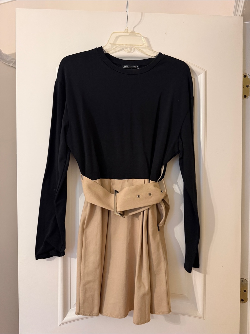 ZARA DRESS Black and Beige Belted Skirt